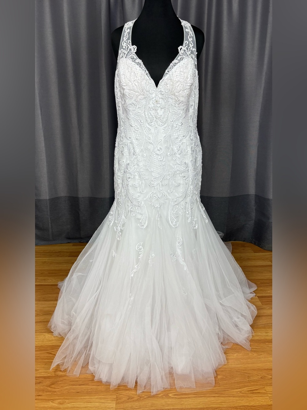 NWT Alfred Angelo White Lace Beaded Mermaid Wedding Bridal Gown Dress